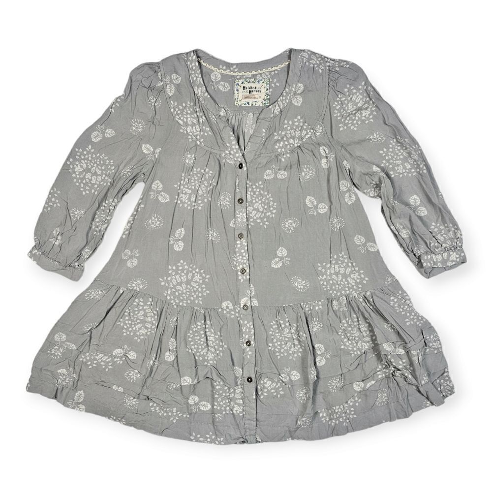 Holding Horses Anthropology Grey Floral Print Ruffle Tunic Top Women's Size XS - Picture 1 of 8